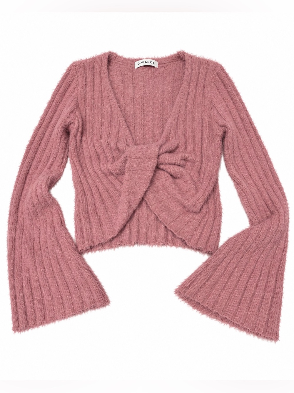 O.VIANCA Dusty Rose Fuzzy Knit Wrap Sweater – Size M